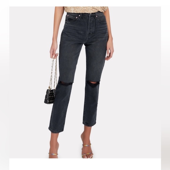 pistola Denim - PISTOLA Keaton Distressed Straight Fit Black Wash Button Fly High Rose Jeans 28